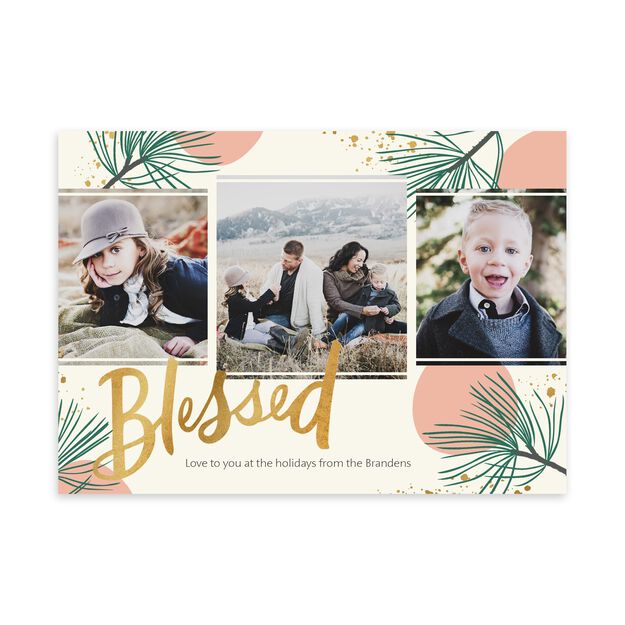 Blessed Script & Pines Holiday Multi Photo Card