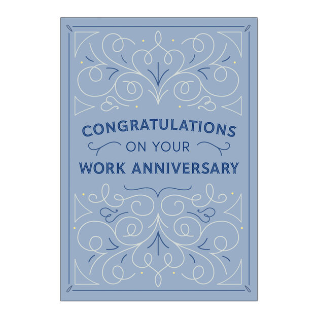 Blue Decorative Scrolls Work Anniversary Card