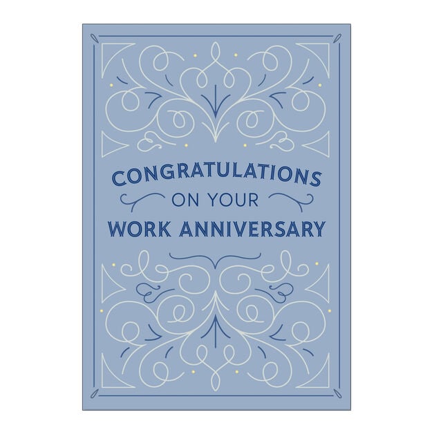 Blue Decorative Scrolls Work Anniversary Card