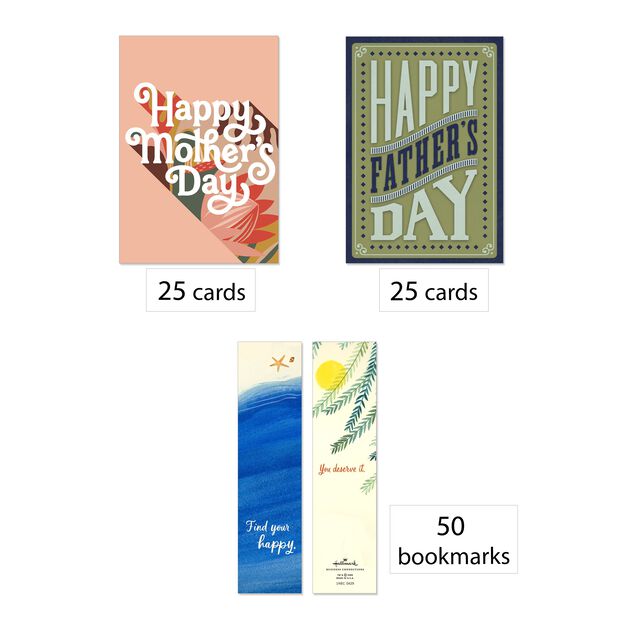 Classic Mother's Day & Father's Day Bookmark & Card Gift Bundles 50 Sets (100 Items)