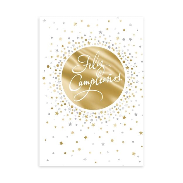 Gold & Silver Confetti Spanish Birthday Card