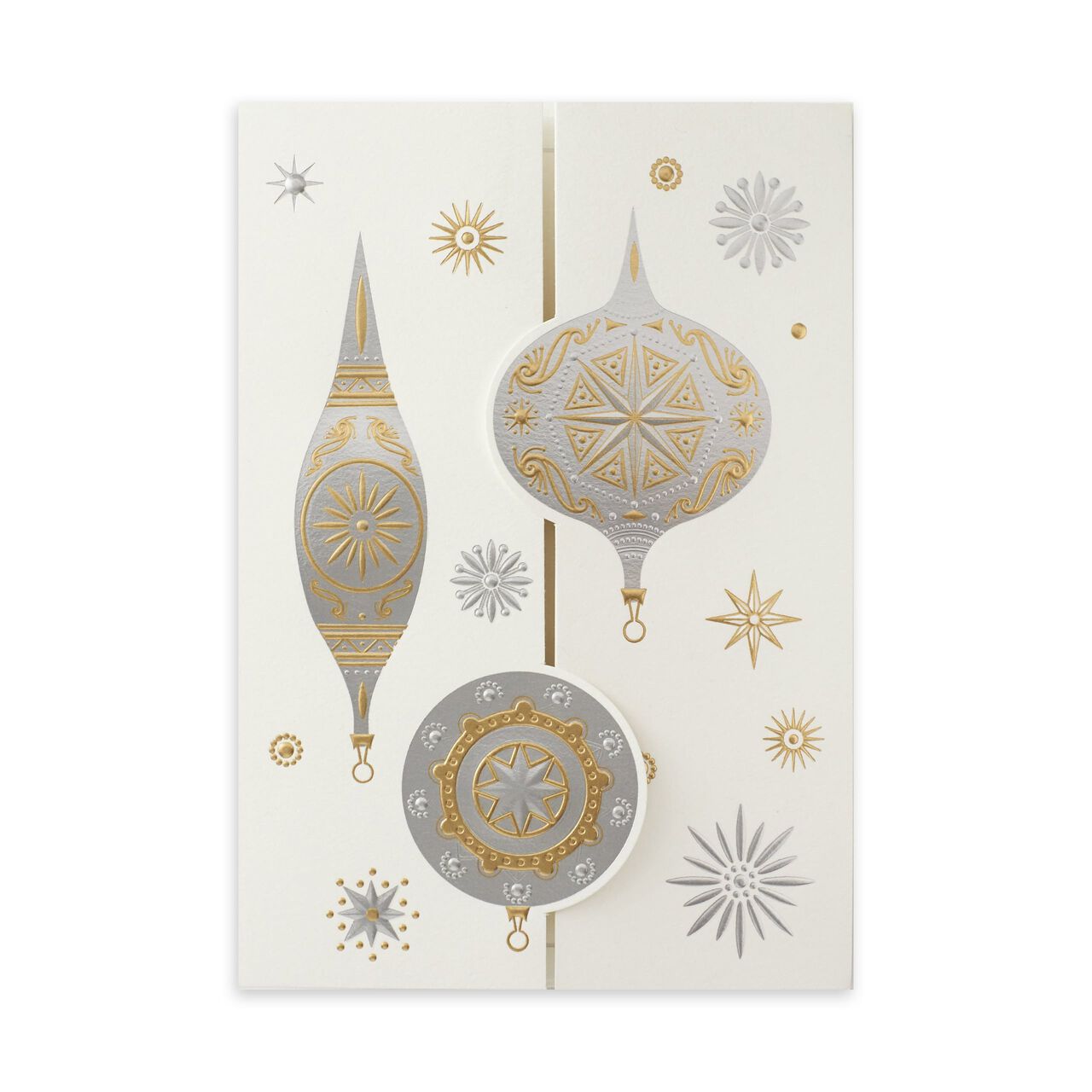 Elegant Silver & Gold Ornaments Premium Holiday Card image number 0