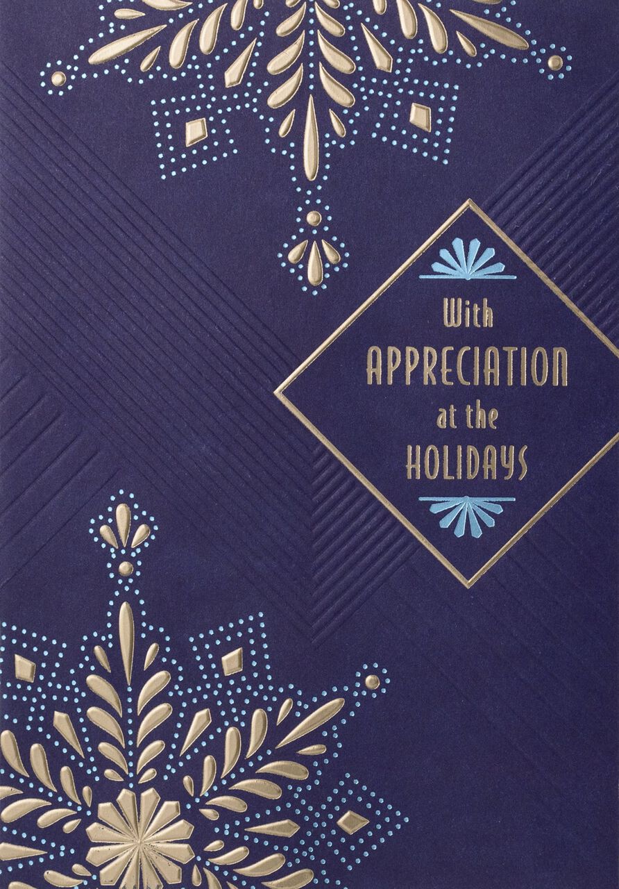 With Appreciation Navy & Snowflakes Premium Holiday Card