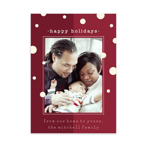 White Dots & Red Happy Holidays Photo Card