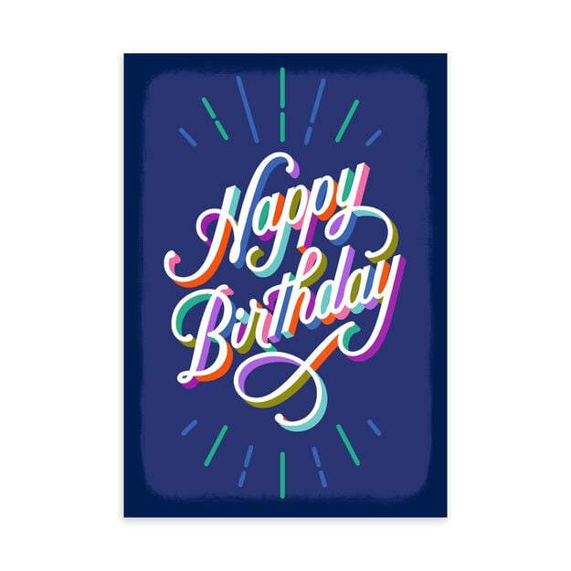 Colorful Letters on Blue Birthday Card