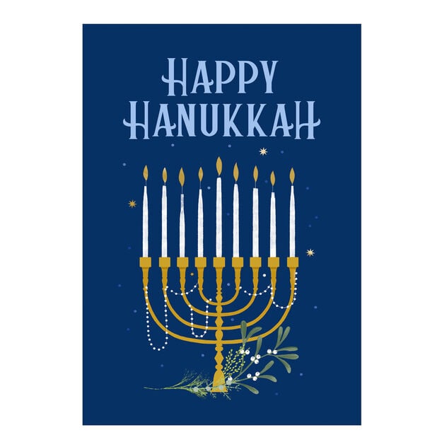 Navy Menorah Hanukkah Card