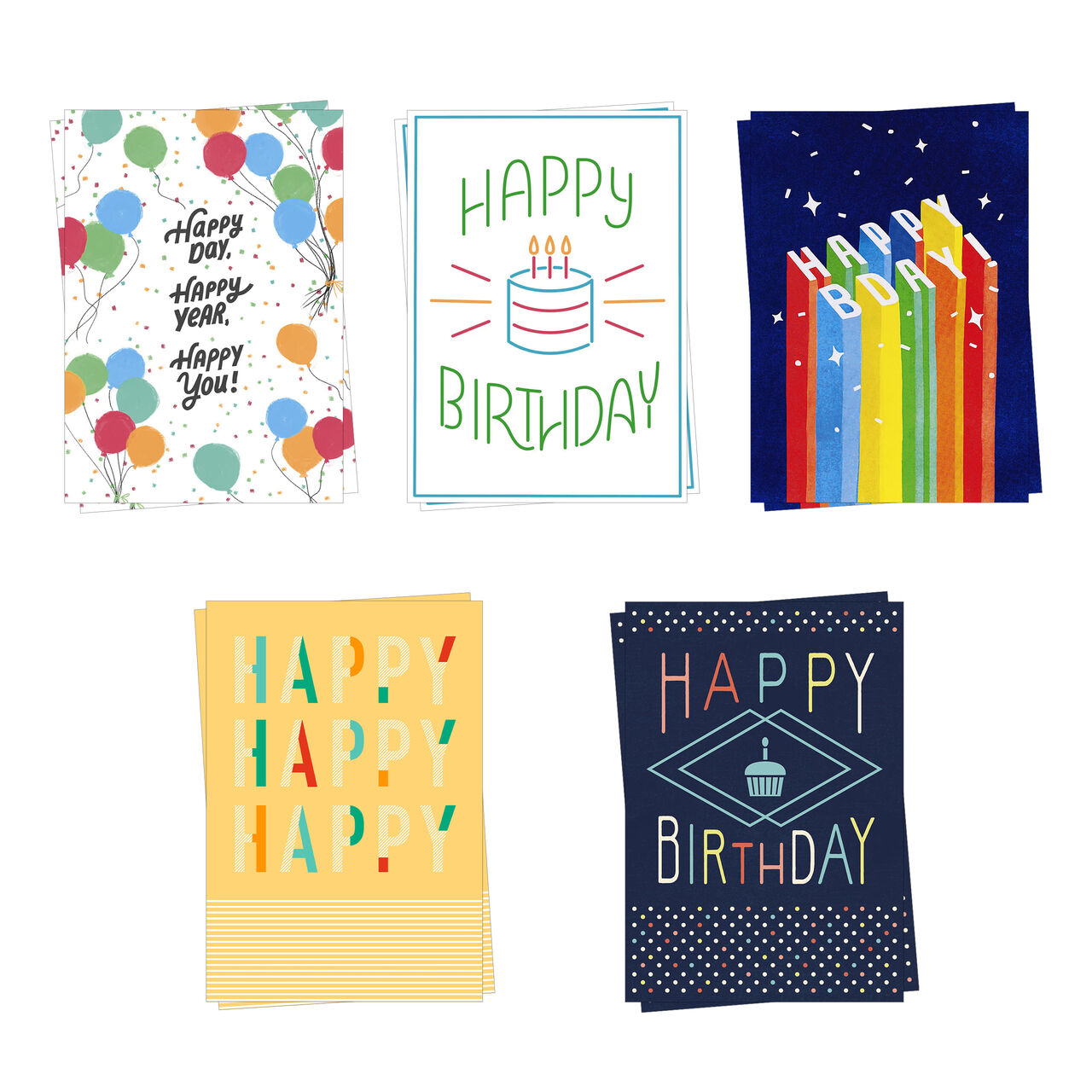 Colorful Birthday Assorted Birthday Cards 10 Pack image number 0
