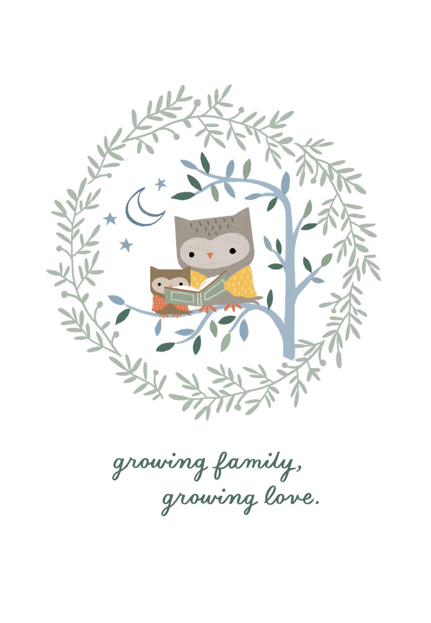 Owls Reading New Baby Card