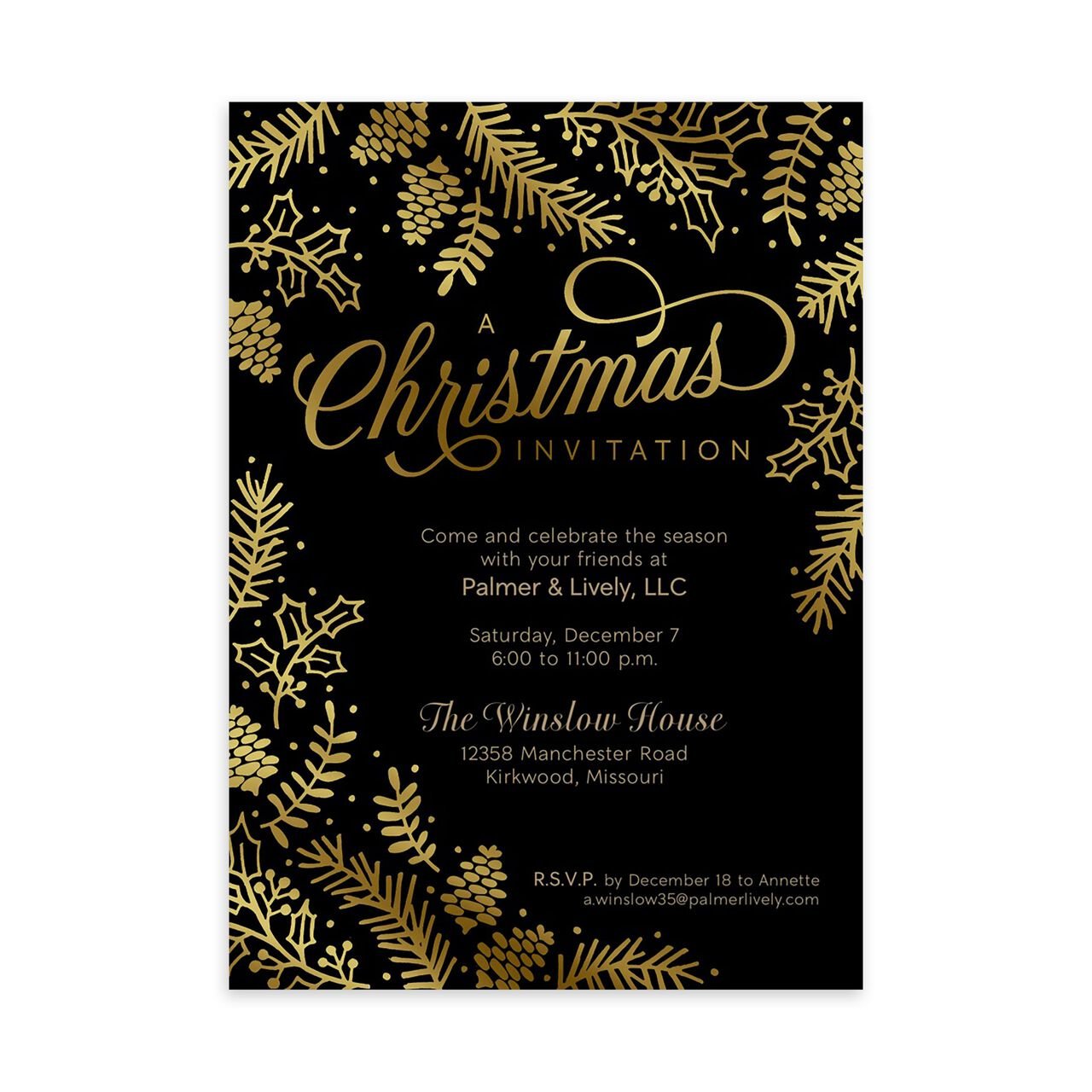 Shining Pine Border Customizable Christmas Invitation image number 0