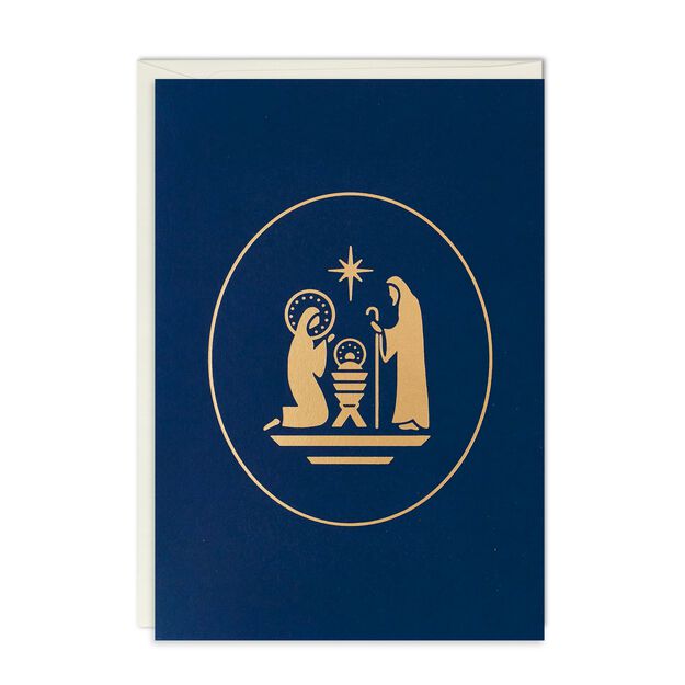Gold Nativity Religious Christmas Card
