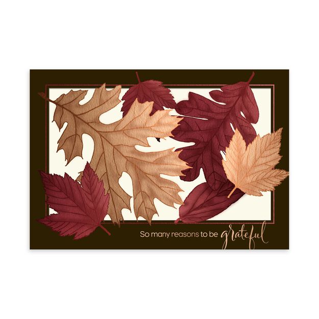 Embossed Foil Leaves Cutout Premium Thanksgiving Card