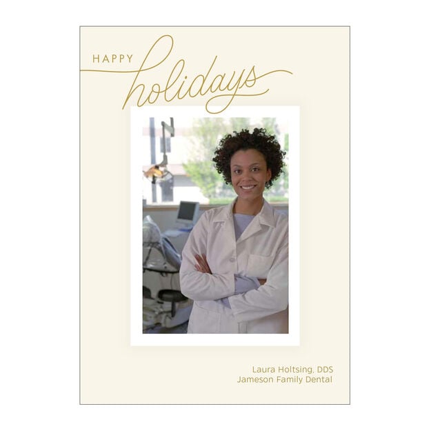 Sophisticated Gold Frame Happy Holidays Photo Card