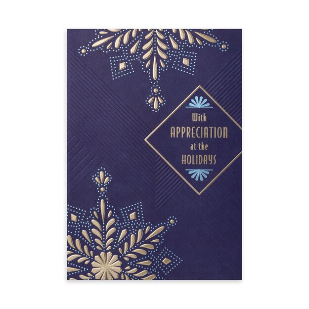 With Appreciation Navy & Snowflakes Premium Holiday Card