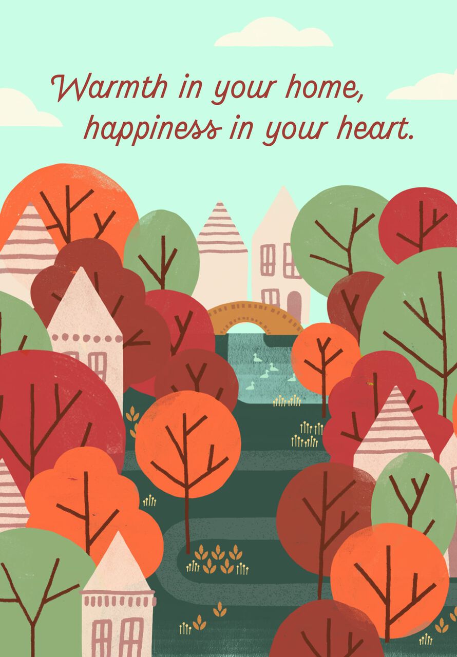 Warmth in Your Home Autumn Scene Thanksgiving Card