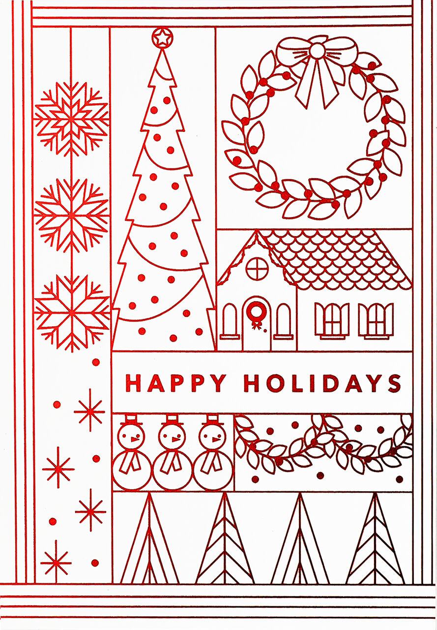 Red Line Art Holiday Card