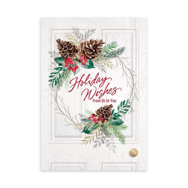 Holiday Wishes Wreath & Door Holiday Card