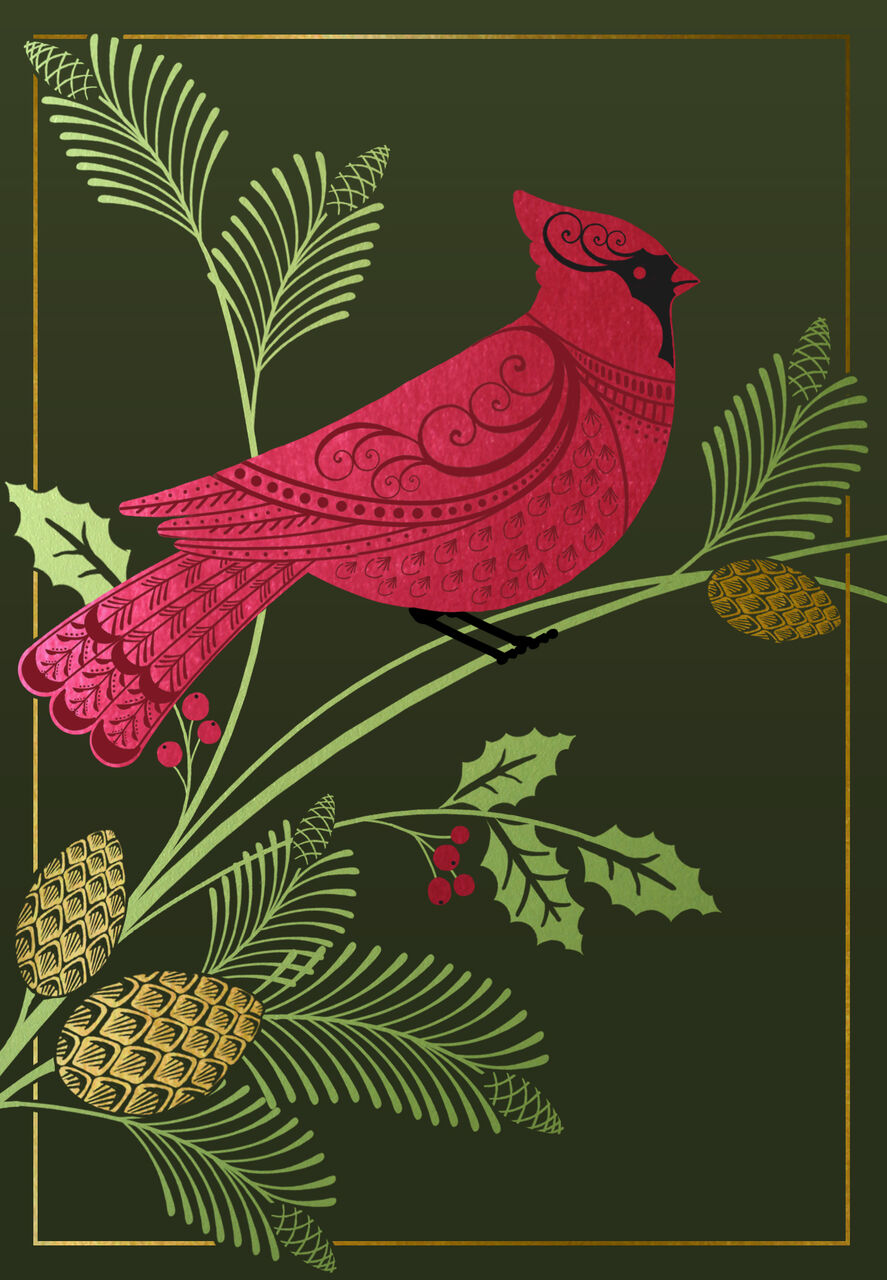 Shimmering Cardinal Premium Holiday Card