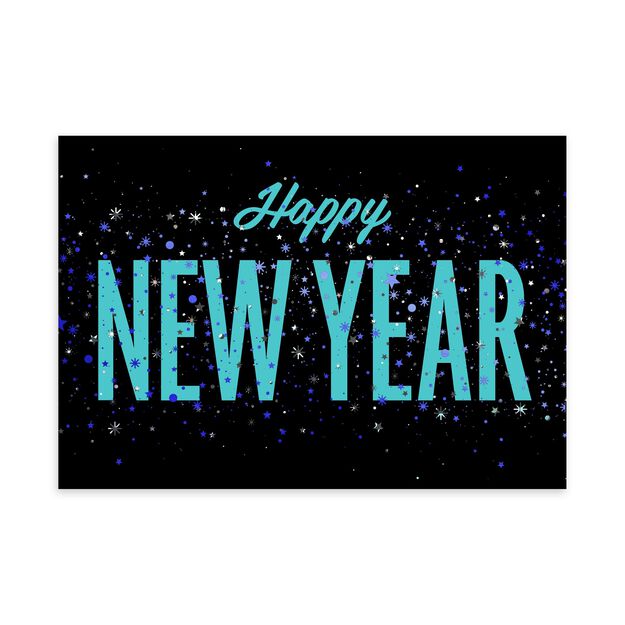 Vibrant Blue Confetti New Year Card
