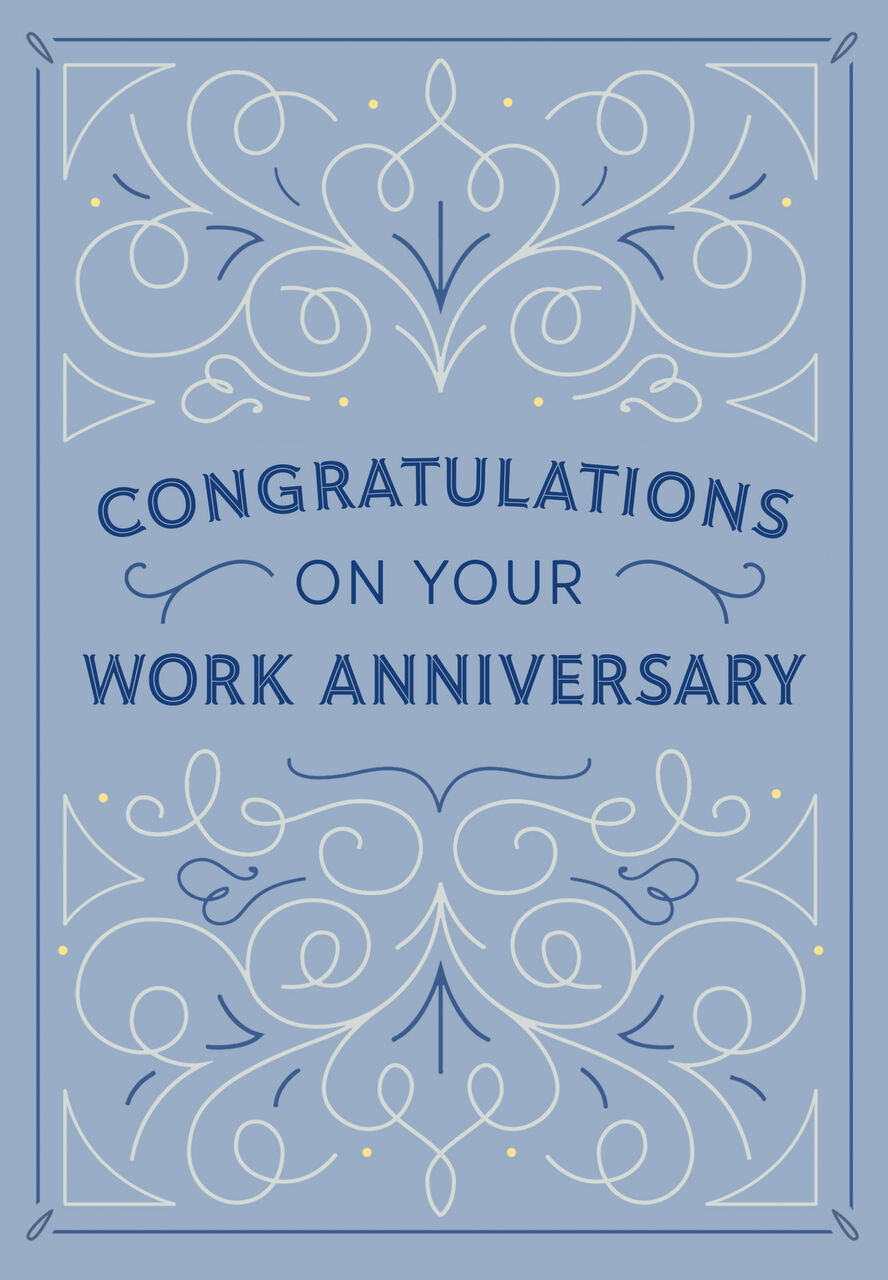 Blue Decorative Scrolls Work Anniversary Card