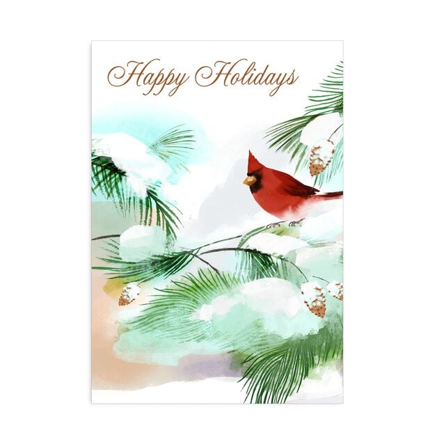 Watercolor Cardinals Happy Holidays Card