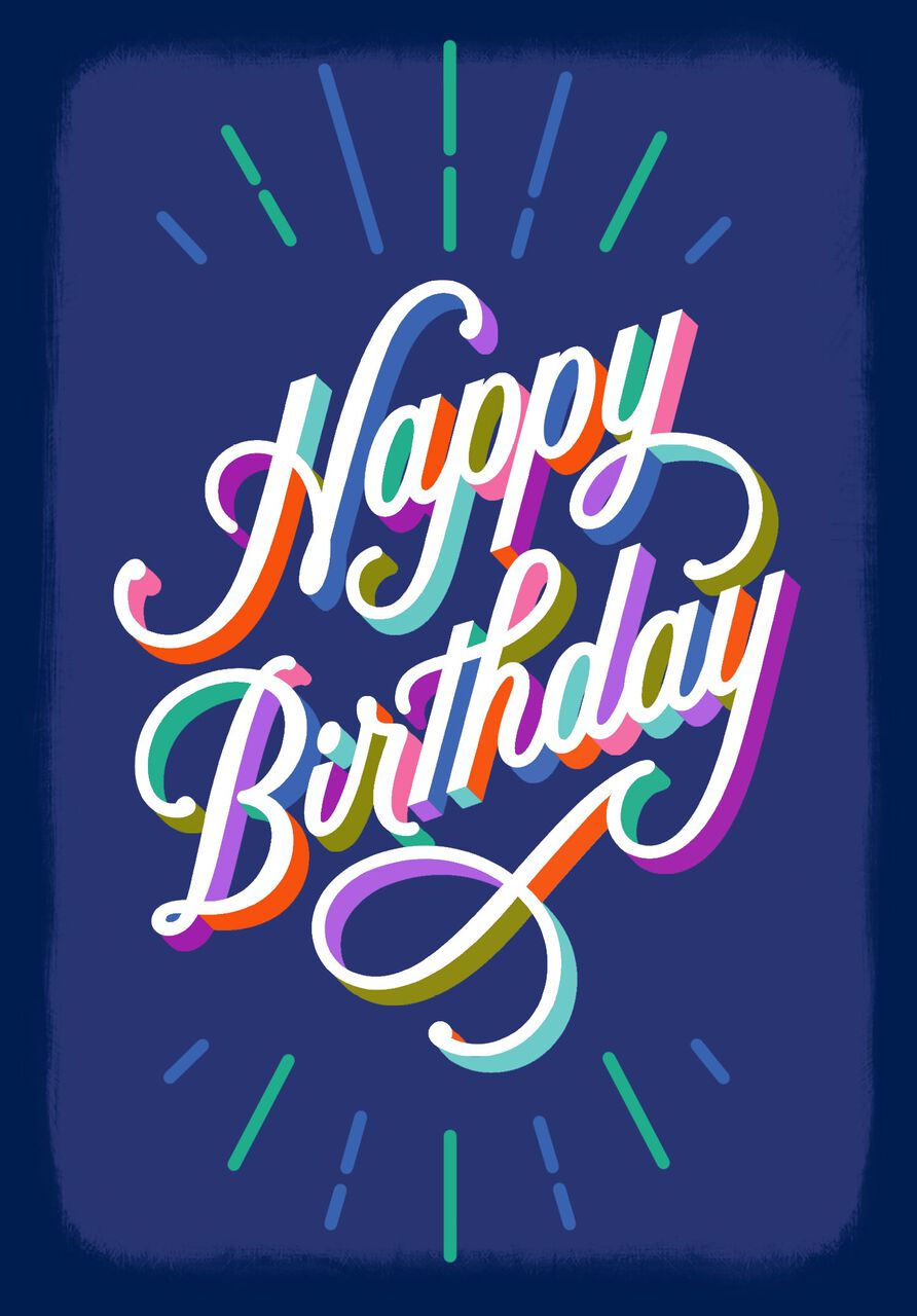 Colorful Letters on Blue Birthday Card