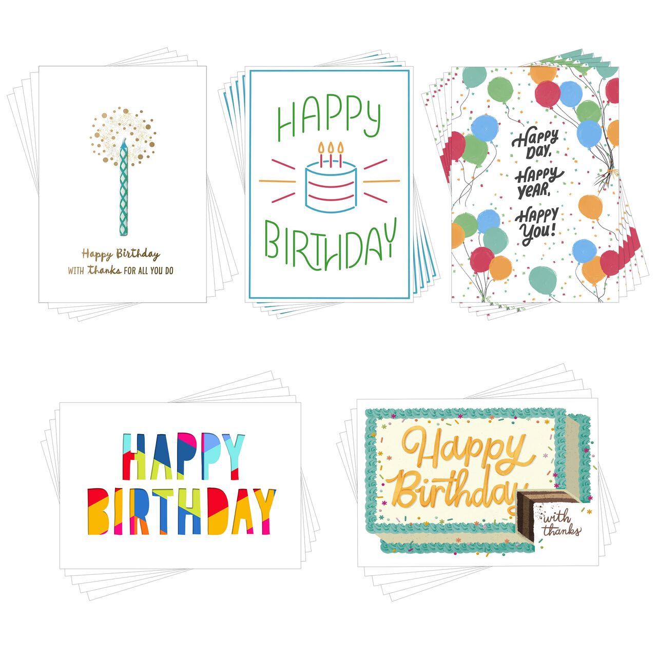 Cake, Candles & Color Assorted Employee Birthday Cards 25 Pack image number 0