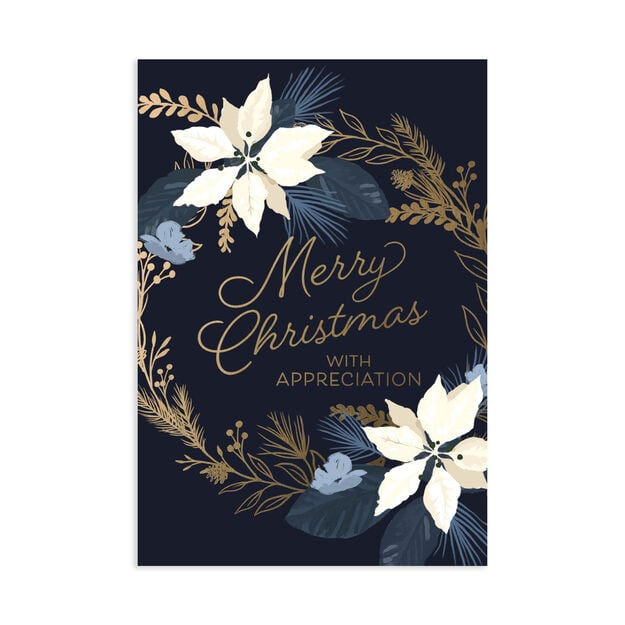 Elegant Poinsettia Wreath Appreciation at Christmas Card