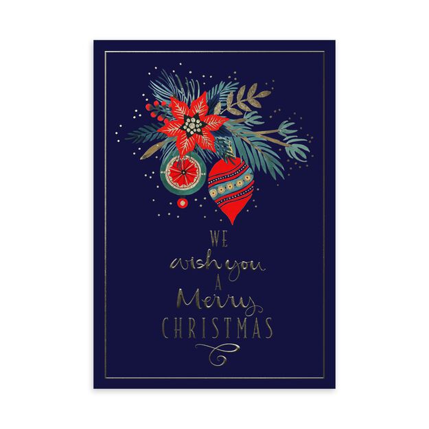 Poinsettia & Ornaments Christmas Card