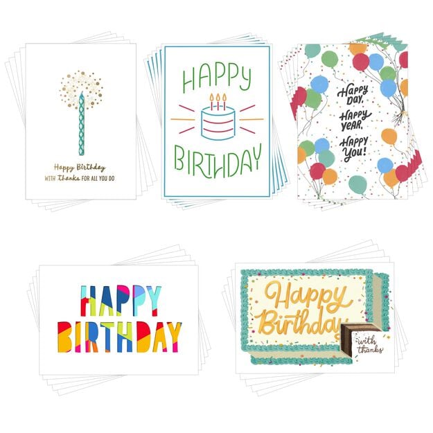 Cake, Candles & Color Assorted Employee Birthday Cards 25 Pack