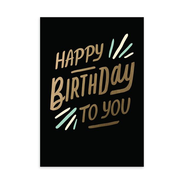 Gold, Black & Mint Birthday Card