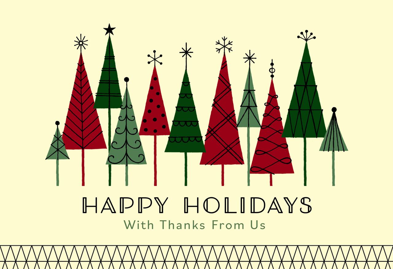 Thanks From Us Festive Trees Premium Holiday Card