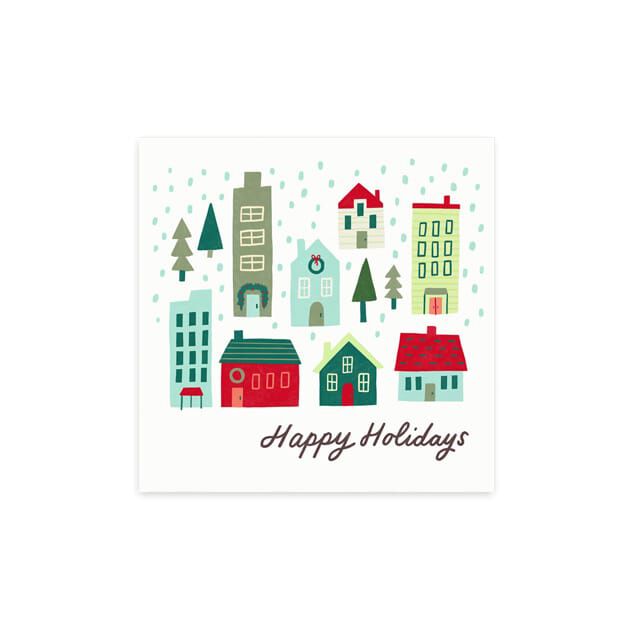 Illustrated Homes Happy Holidays Card