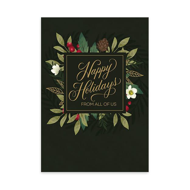 Winter Bouquet on Dark Green From Us Happy Holidays Card
