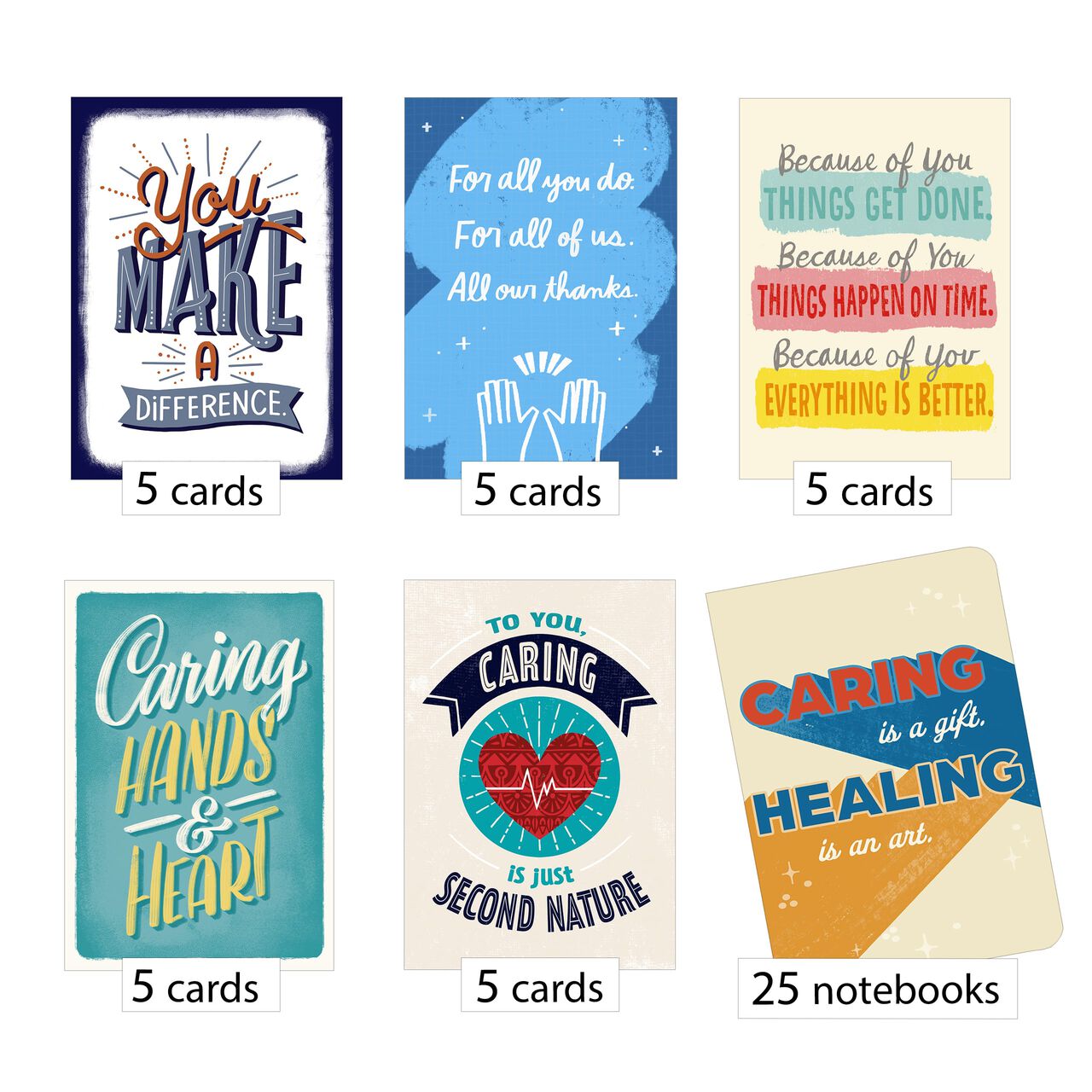 Caring & Healing Assorted Medical Staff Appreciation Notebook & Card Gift Bundles Set of 25 (50 Items) image number 0