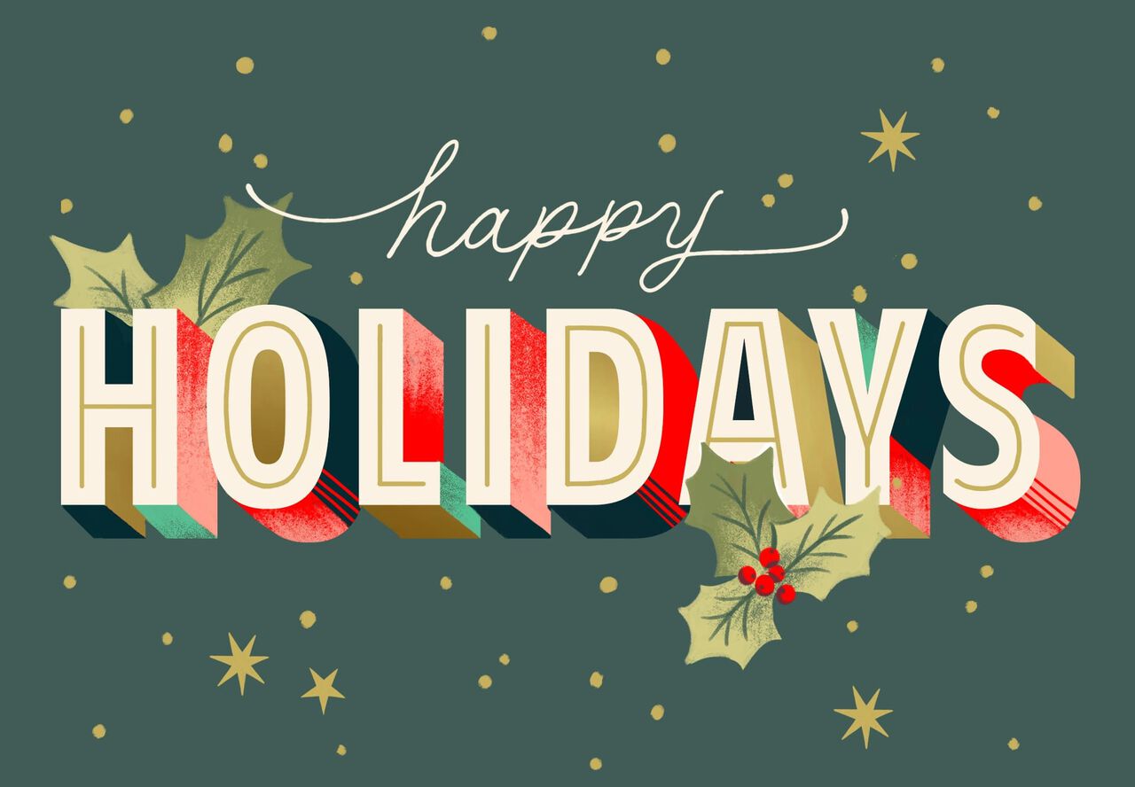 Lettering & Holly Happy Holidays Cards