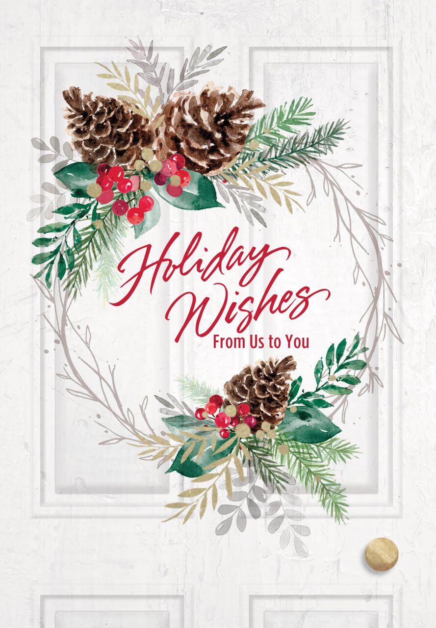 Holiday Wishes Wreath & Door Holiday Card
