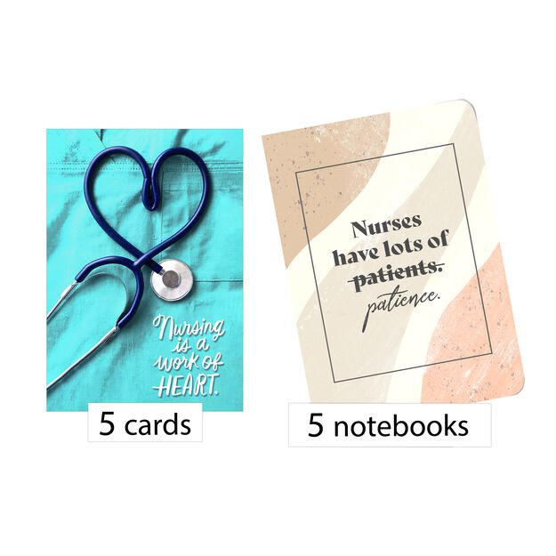 Heart & Patience Nurse Appreciation Notebook & Card Gift Bundles Set of 5 (10 Items)