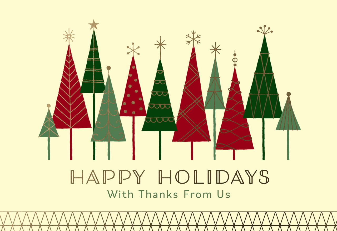 Thanks From Us Festive Trees Premium Holiday Card