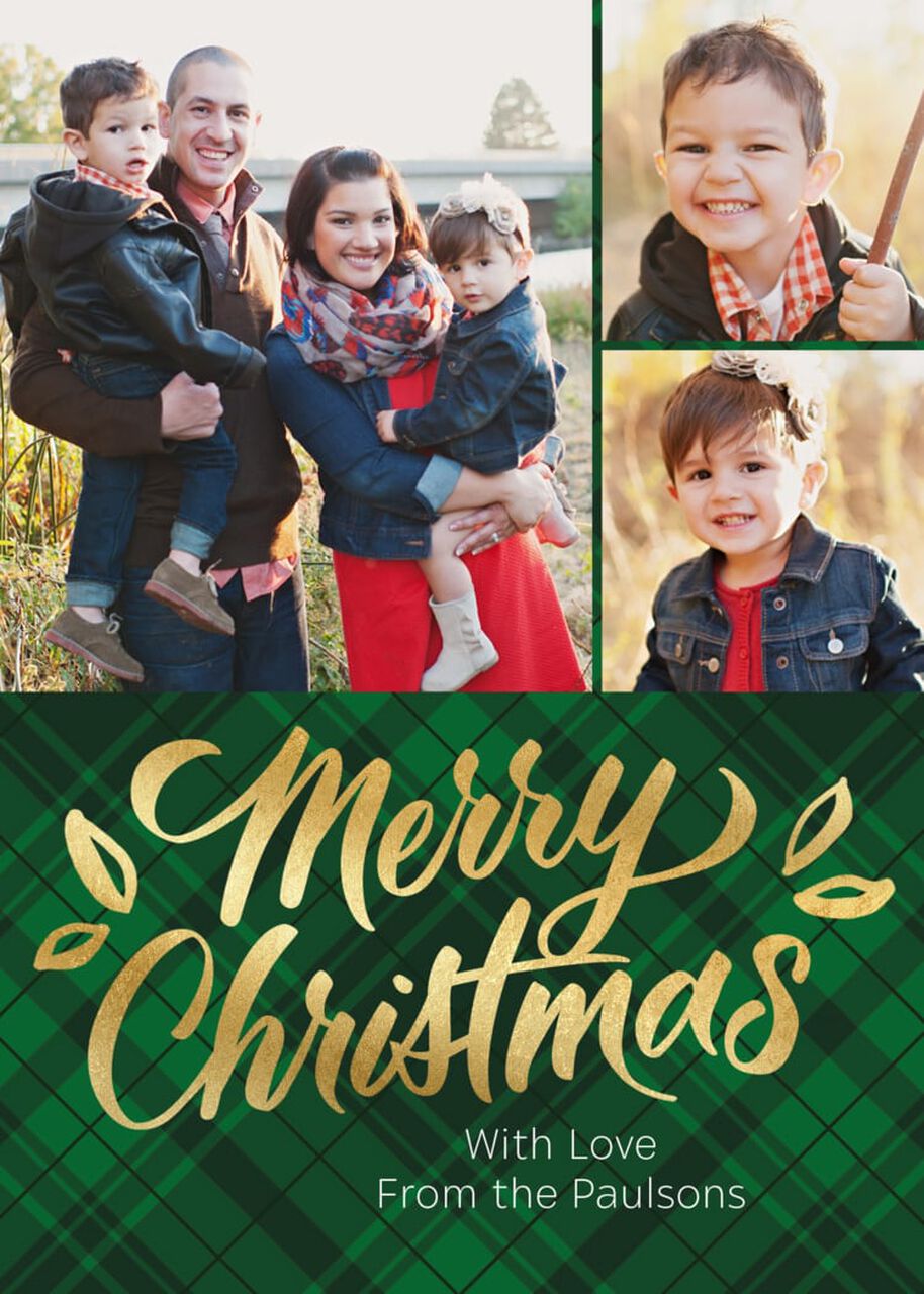 Shining Merry on Plaid Christmas Multi Photo Card