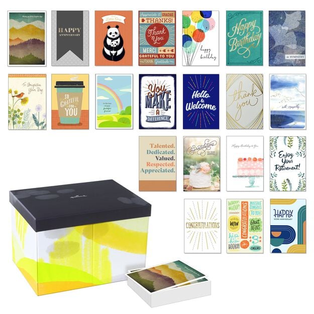 Yellow & Charcoal Card Organizer Box & 50 Card Bundle