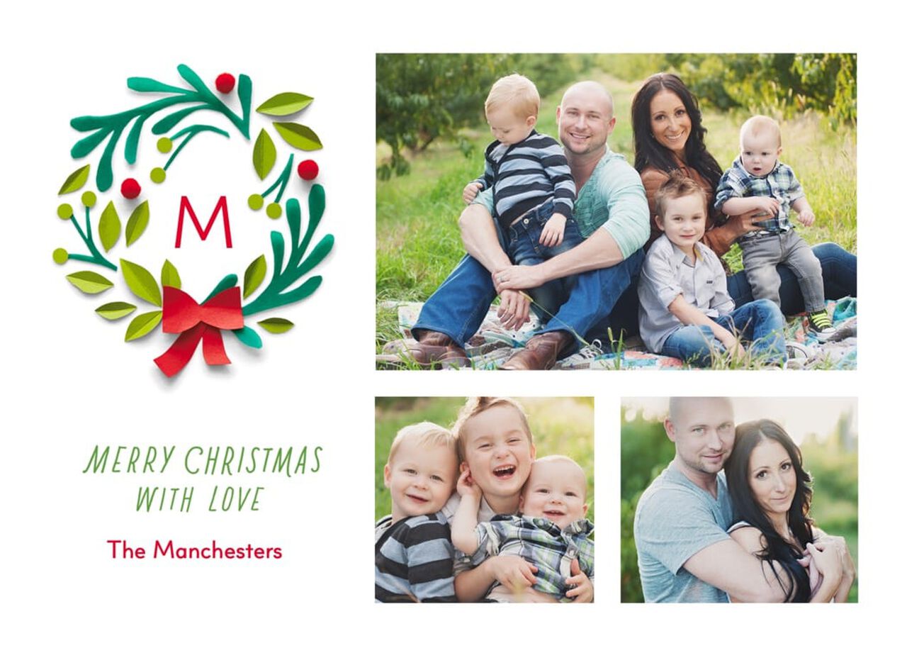 Monogram & Wreath Christmas Multi Photo Card