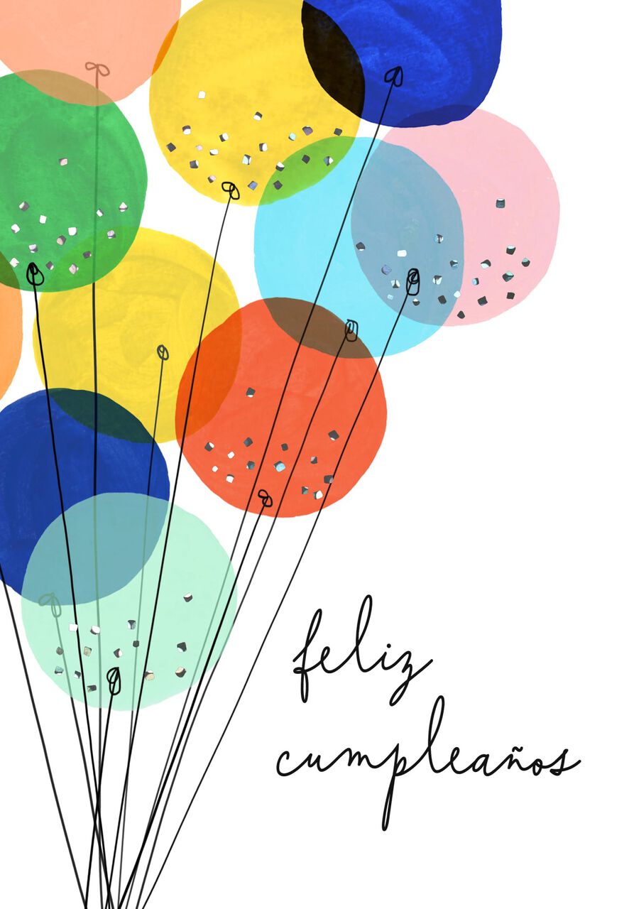 Feliz Cumpleaños & Illustrated Balloons Spanish Birthday Card