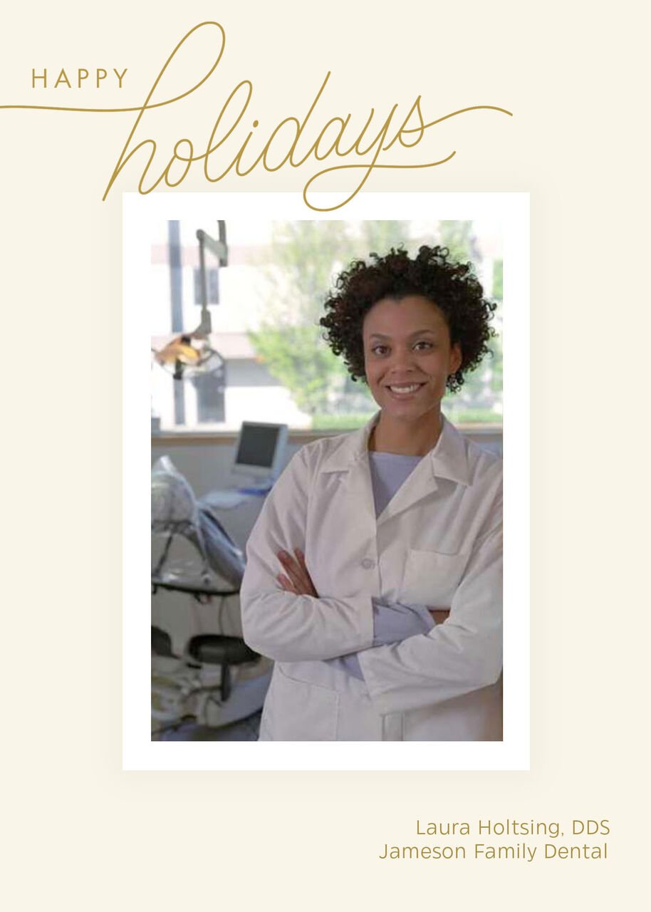 Sophisticated Gold Frame Happy Holidays Photo Card