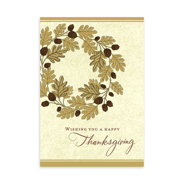 Acorns & Leaves Wreath Premium Thanksgiving Card