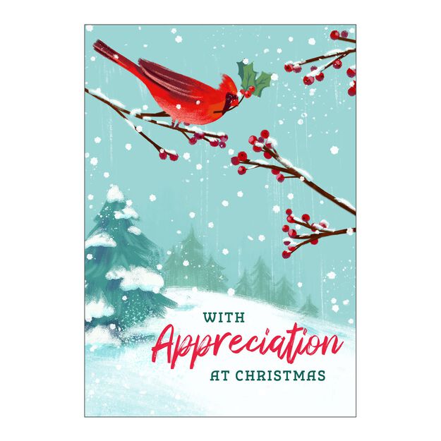 Cardinal & Berries Appreciation Christmas Cards