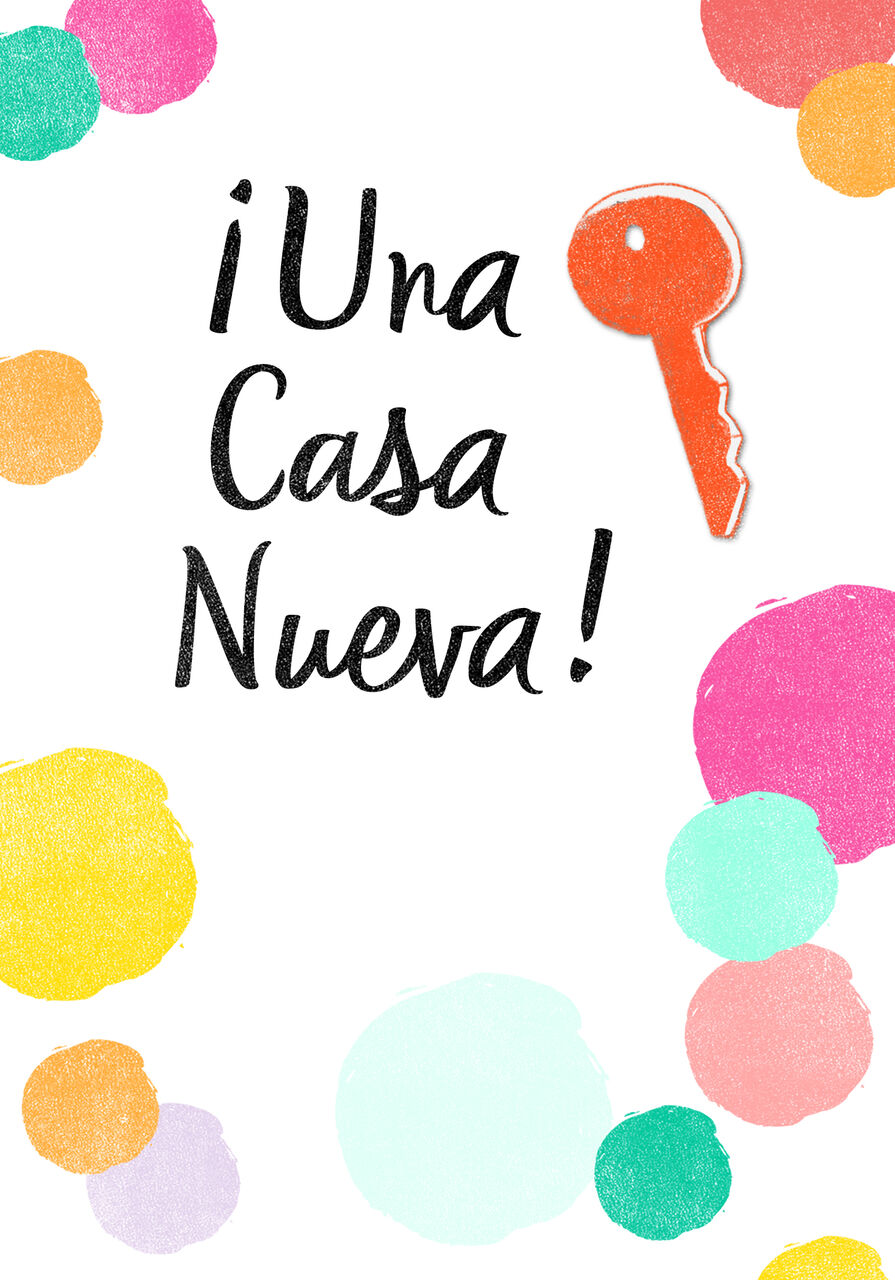 Colorful Confetti & Key Spanish New Home Card