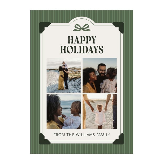 Stripes and Bow Collage Happy Holidays Photo Card