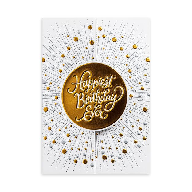 Happiest Ever Gold on White Premium Birthday Card