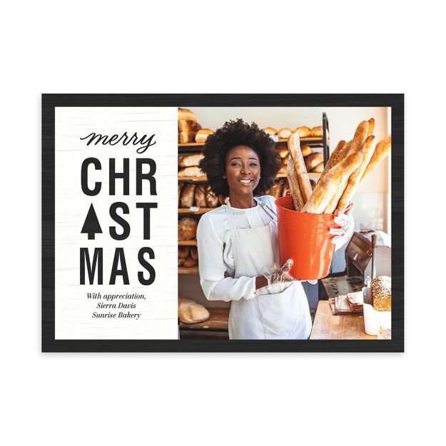 Black on White Wood Merry Christmas Photo Card