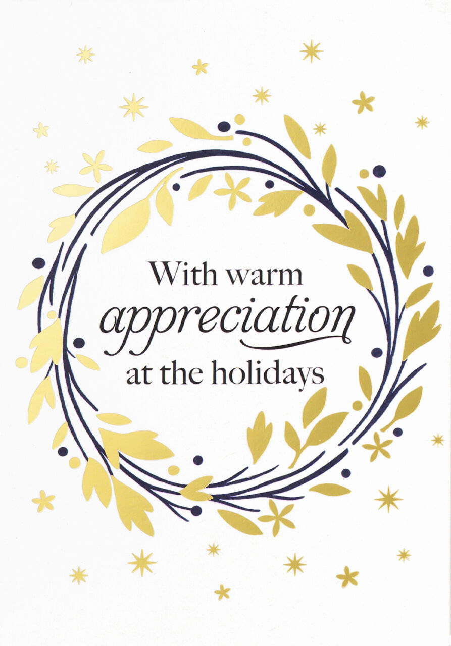 Gold Wreath Holiday Appreciation Card